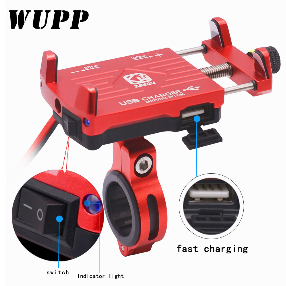 Soporte de teléfono para motocicleta WUPP con cargador de alimentación USB para equipos de Moto de 4,5-6,2 ", accesorios de motocicleta