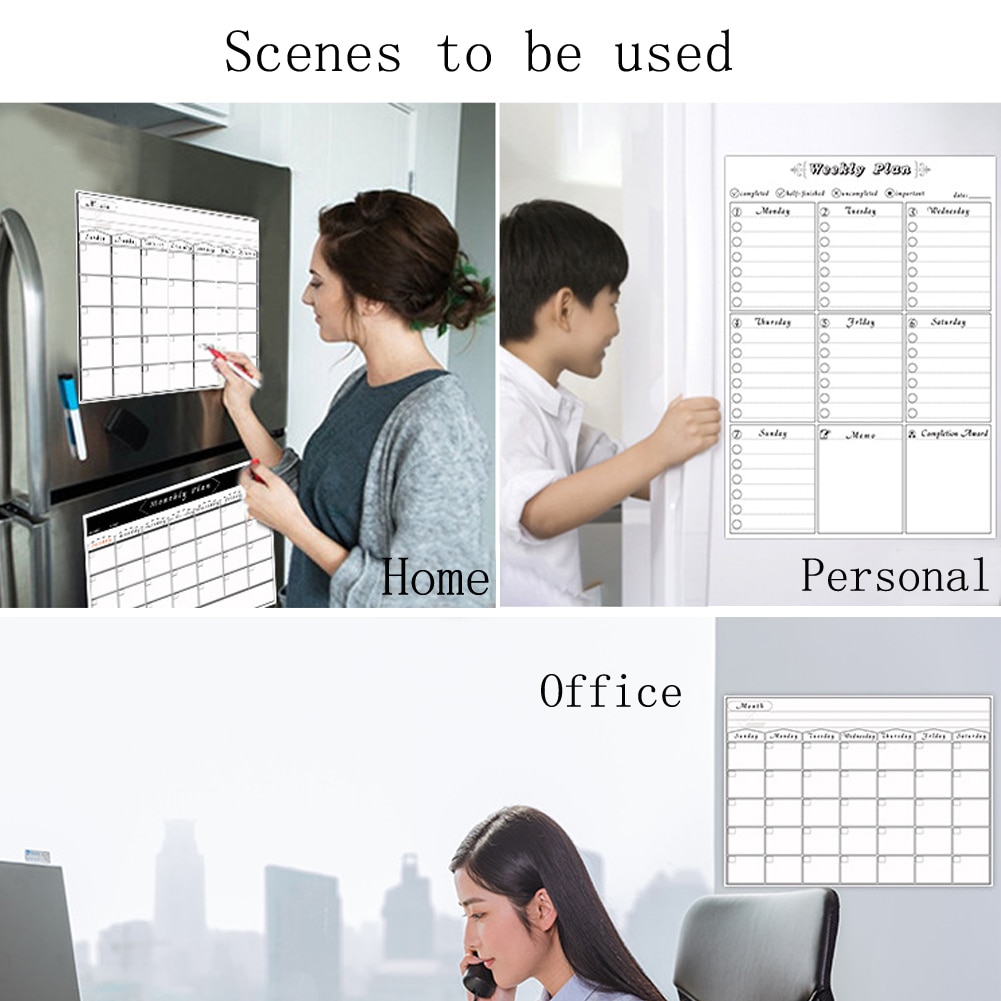 Weekly Monthly Planner Whiteboard Fridge Magnet Flexible Daily Message Drawing Refrigerator White Board