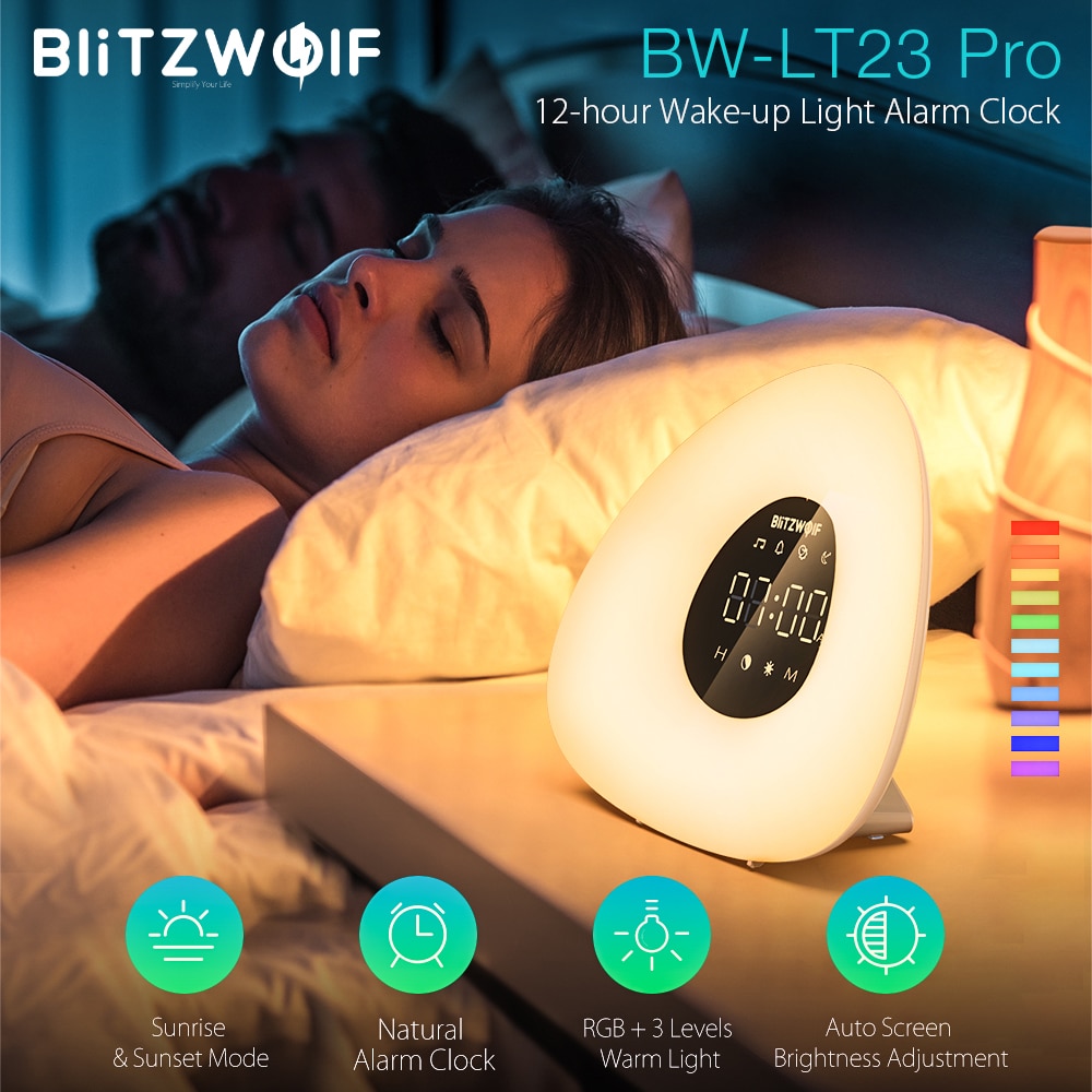 Blitzwolf BW-LT23 Pro Wake-Up Licht Natuurlijke Wekker Met Zonsopgang Zonsondergang Modus Touch Smart Control Rgb Dimbare Night lamp