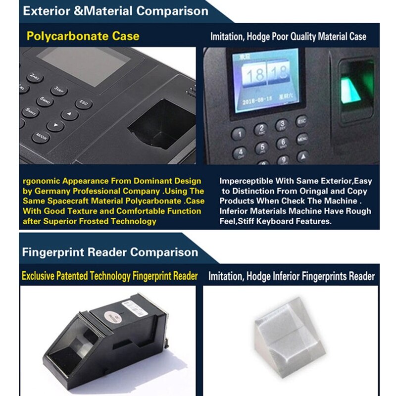 2.4 Inch LCD Display Biometric Fingerprint Password Attendance Machine System Checking-in Recorder Time Clock