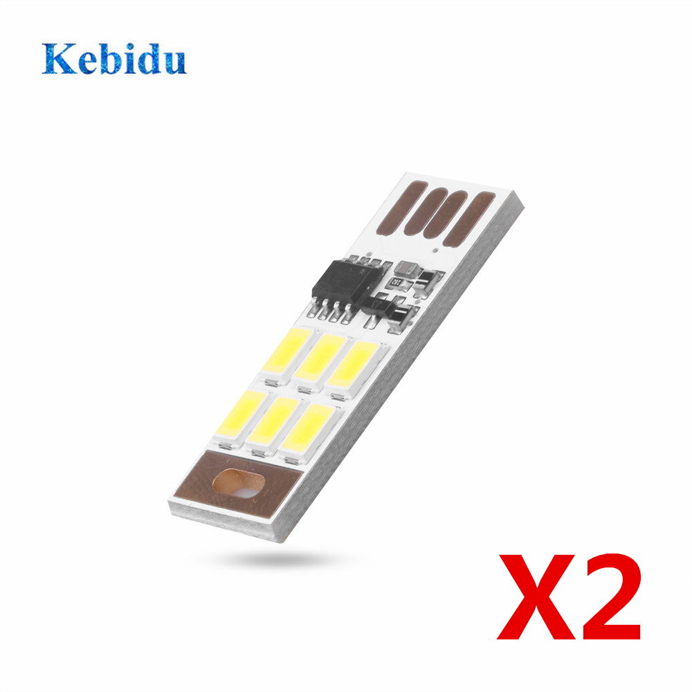 KEBIDU 2Pcs/lot USB LED Bulb Book Light Mini Pocket Card USB Power LED Night Light For Laptop PC Warm/Cold White Night Lamp