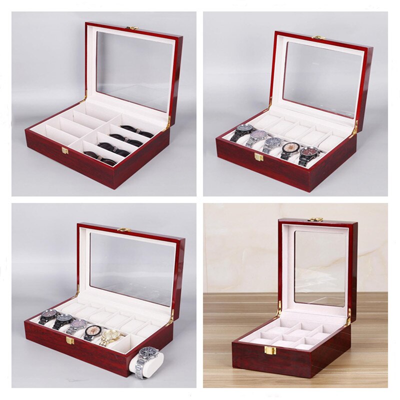 6/8/10/12 Grids Houten Watch Box Sieraden Display Horloge Case Houder Organizer Voor Horloges Mannen Boite montre Best