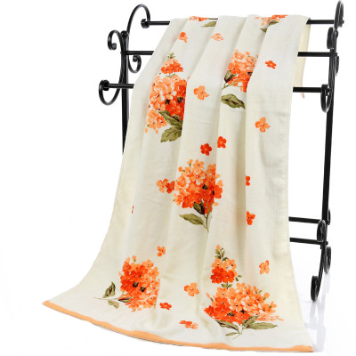 Märke bomull jacquard handduk absorberande snabbtorkande strandhandduk badhandduk stor blomma figur par tvätthandduk 2 set: Gul / 73 x 34cm