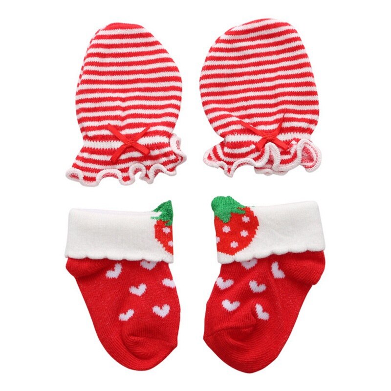 Kids Girls Socks Gloves Sets Casual Newborn Baby Girl Striped Bow-knot Non-Slip Cotton Socks And Gloves Set