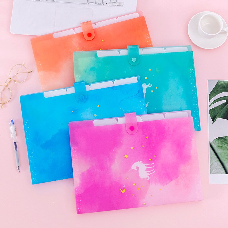 Multi-layer Dream Unicorn A4 File Holder Cute PVC Document Bag Stationery pouch Bill Folder organizer school supplies