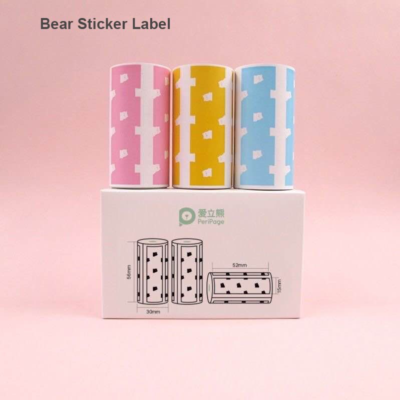 【For Peripage A6 】Official Originele Peripage Thermisch Papier Label Sticker Transparant Sticker Papier: 3 Rolls Bear Label