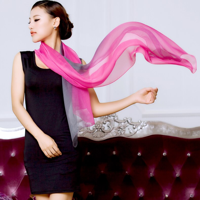 Foulard en soie pour femme, châle, hijab, dégradé, couleur unie, long, musulman: 20