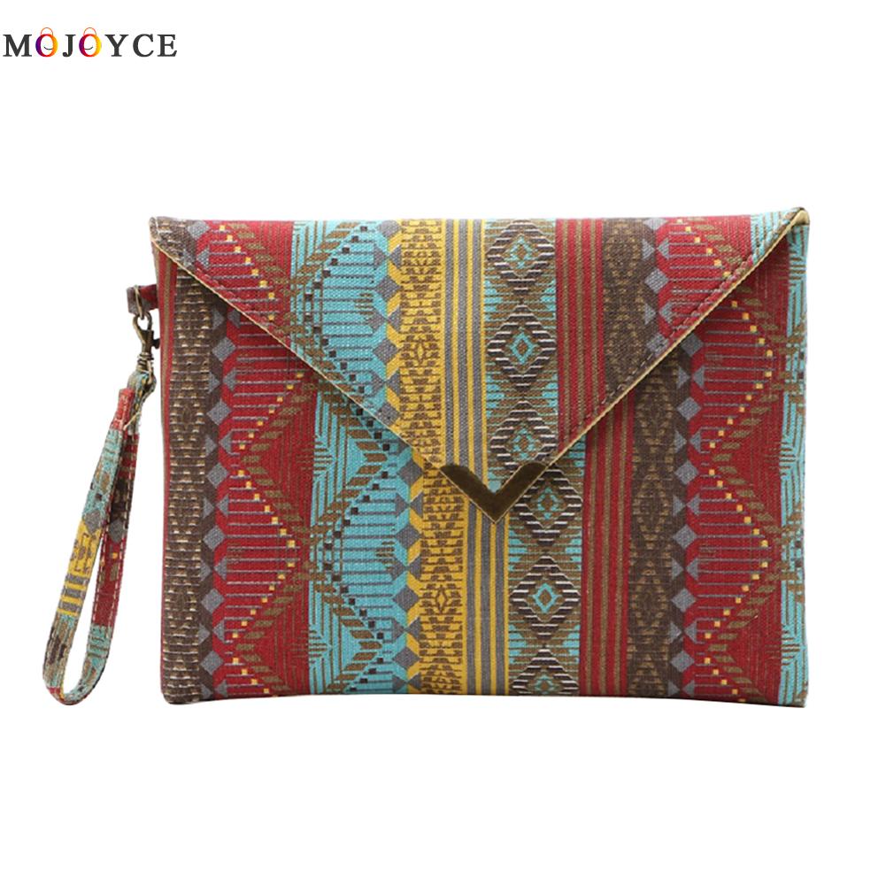 Bolso de mano de tipo sobre estilo étnico para mujer, bolso de mano bohemio Retro, de lona, informal, pequeño, para