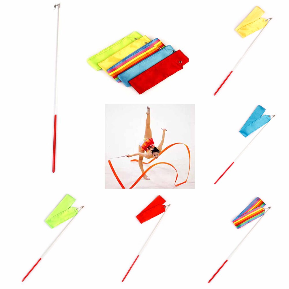 Colorful 6m Ballet Ribbon Gym Art Rhythmic Gymnastics Dance Ribbon Stick Streamer Twirling Rod 5613