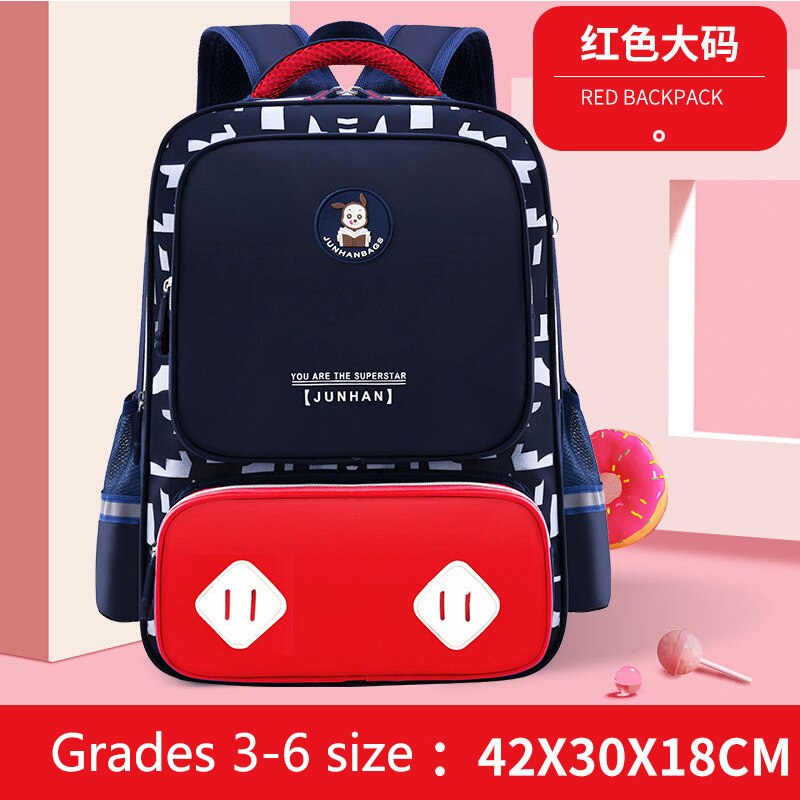 freundlicher Schule Taschen für Jungen Mädchen Grundschule Orthopädische Rucksack freundlicher Schul Wasserdichte Nylon Große Bookbags 6-12 Jahre: rot