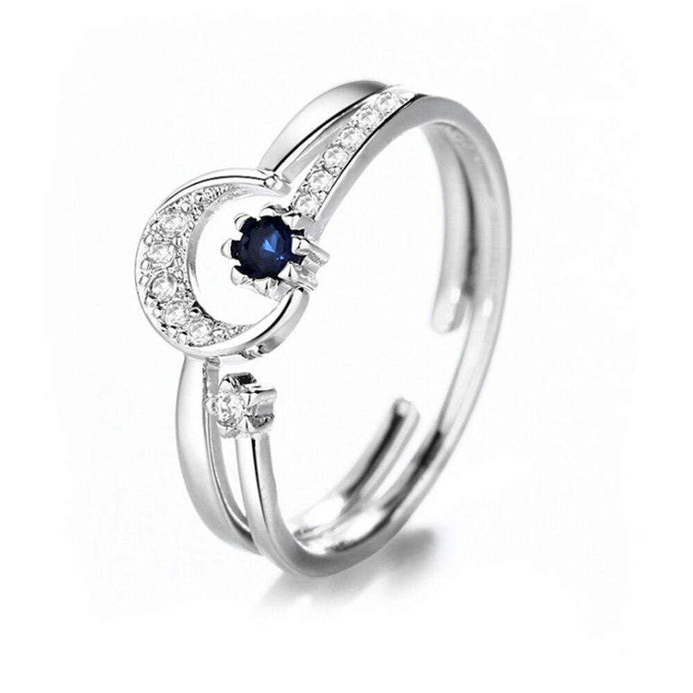 Combination Love Moon Rings Blue Crystal Stackable Engagement Wedding Rings Set For Women Friends Jewelry