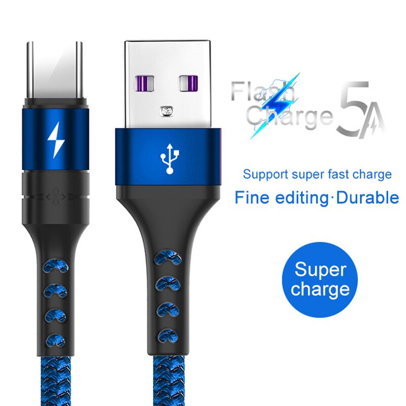 USB Type C Super Quick 5A Voor Huawei Mate 20 Pro Honor 10 Super Fast Charger Micro USB Gevlochten USB kabel 5A QC3.0 Snelle Lading