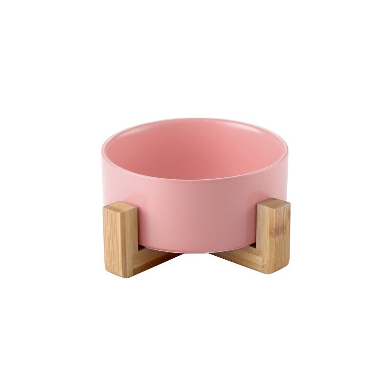 Bol à nourriture pour chiot en céramique avec support en bois antidérapant distributeur d'eau lavable pour aliments pour animaux de compagnie pour chats petits chiens bols pour animaux de compagnie fournitures: Pink / 850ML