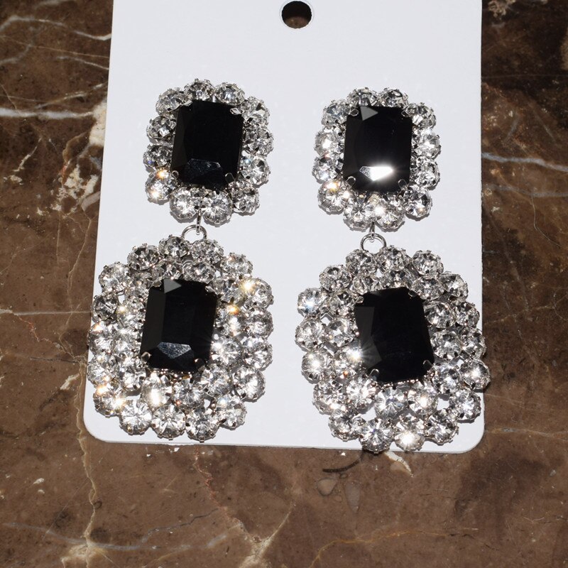 Black Crystal Big Dangle Earrings For Women Jewelry Party Show Lady's Statement Earrings Accessories