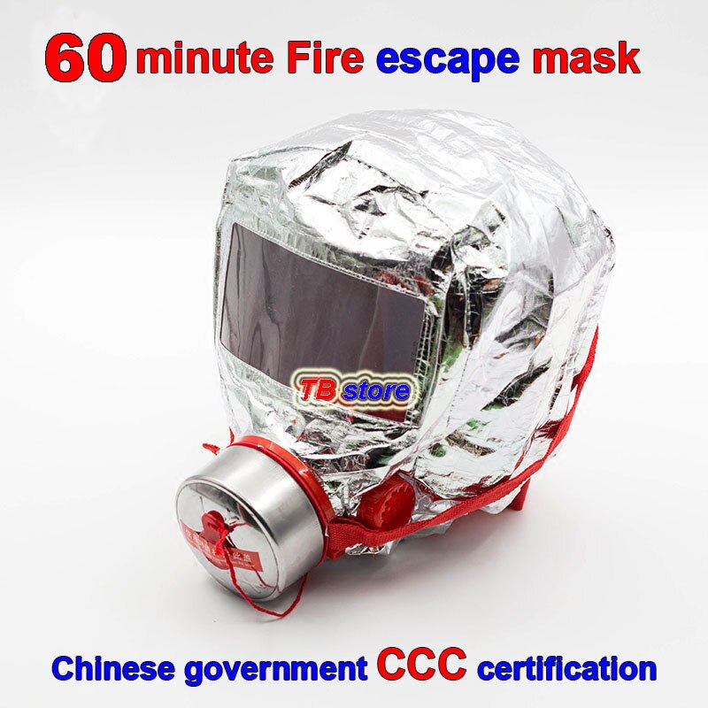 Máscara de protección contra incendios, mascarilla de escape contra radiación de calor, certificación CCC, tiempo máximo de protección, embalaje en inglés, 60 minutos