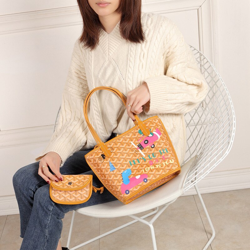 EMO-Bolso grande de hombro con dibujo de perro para mujer, bolsa con grafiti, informal, PU, novedad de