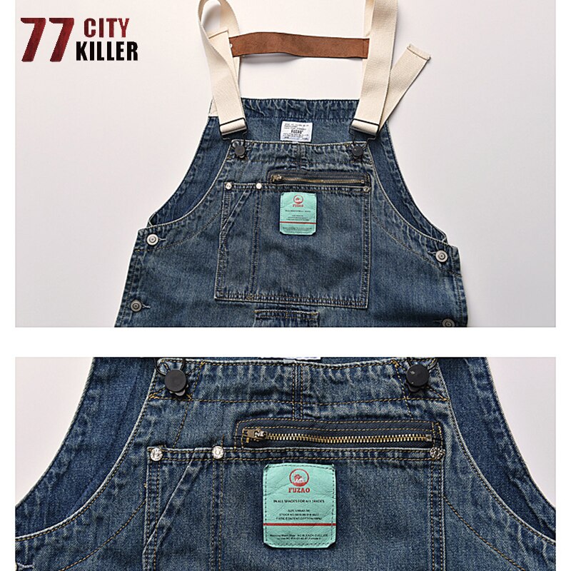 77 city killer denim overalls mænd streetwear cargo bukser mænd worker multi-pocket vaskede joggers herre retro hagesmæk bukser