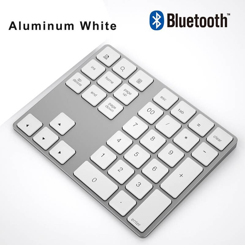 Zienstar – clavier numérique Bluetooth, 34 touches, pavé numérique externe sans fil avec plusieurs raccourcis, pour ordinateur, Macbook, tablette Android: Aluminum White