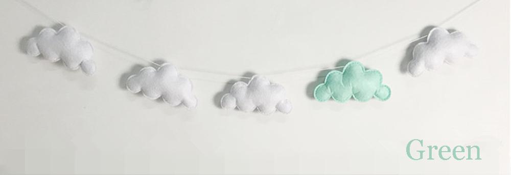 INS feutré nuage guirlande décoration murale suspendue, ornements nordiques, rideau de lit de bébé, décoration suspendue, tentes de chambre d&#39;enfants, décor suspendu: green
