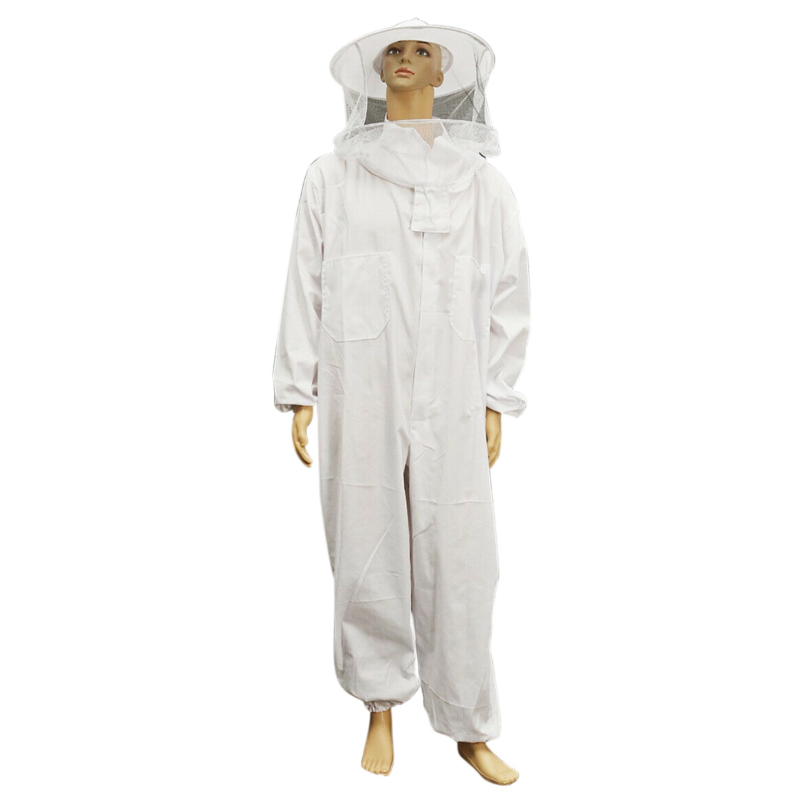 Protective Clothing Ventilated With Veil Hood Home Anti Bee Hat Zipper Full Body Beekeeper Beginner Beekeeping Suit: White / XL