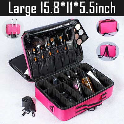 Make Up Box Cosmetics Pouch Bags Beauty Clapboard Case Women Cosmetic Bag Travel Insert Makeup Bag: Hot Pink L 3 Layers
