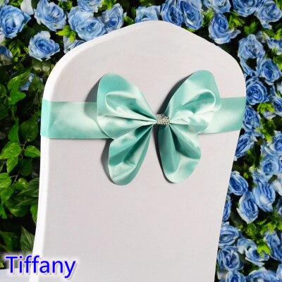 14 farger spandex stol sash bryllup mini stil sommerfugl sløyfe lycra bånd stretch sløyfe bånd for stoltrekk på: Tiffany