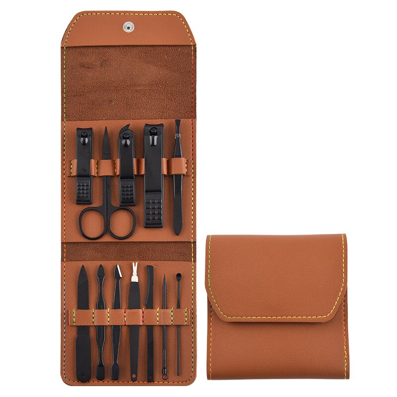 Or Rose 12/16 pièces/ensemble coupe-ongles ciseaux sac pliant outils à ongles Kits de maquillage multifonctions ensemble de manucure outils de soin des pieds à la main: 12pcs brown