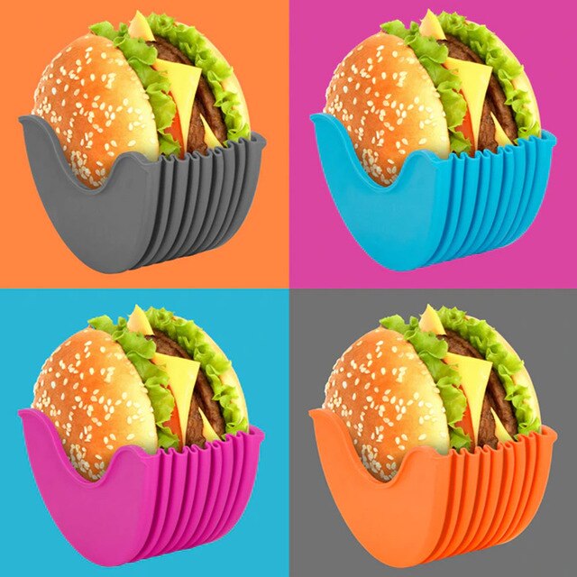 Burger Buddy Clip Box Stretchable Kitchen Organizer Hamburger Fixed Box Donuts Storage Case Burger Rack Holder Gadgets Container: 4 color in 1set