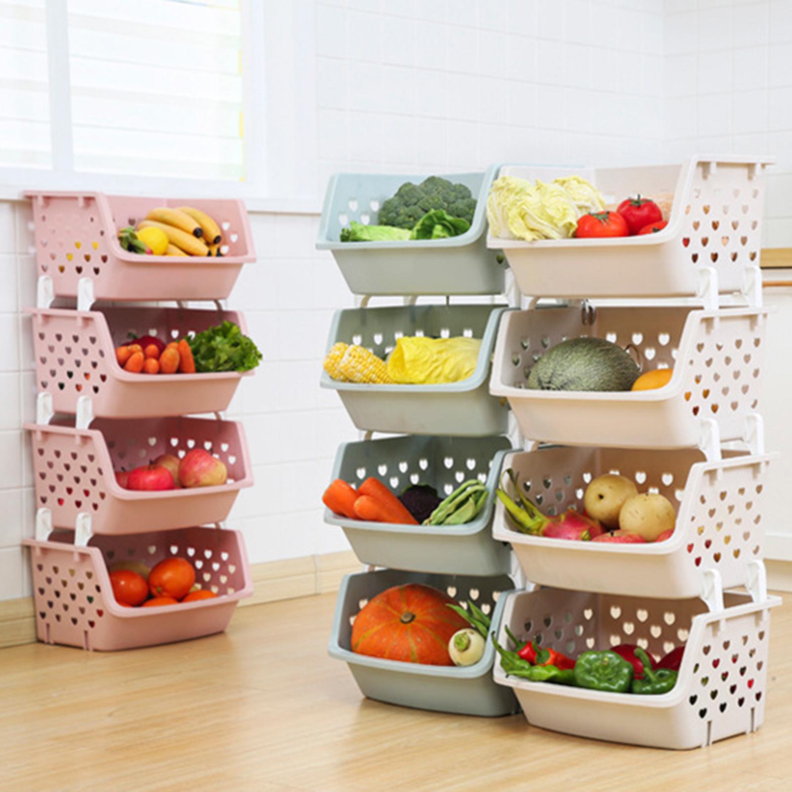 Cesta de almacenamiento de plástico para cocina, organizador apilable de hueco multifuncional para verduras y frutas