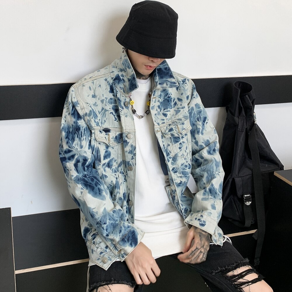 cravate teints jean vestes manteau hommes décontracté simple boutonnage col rabattu Denim Streetwear Hip Hop veste d'extérieur