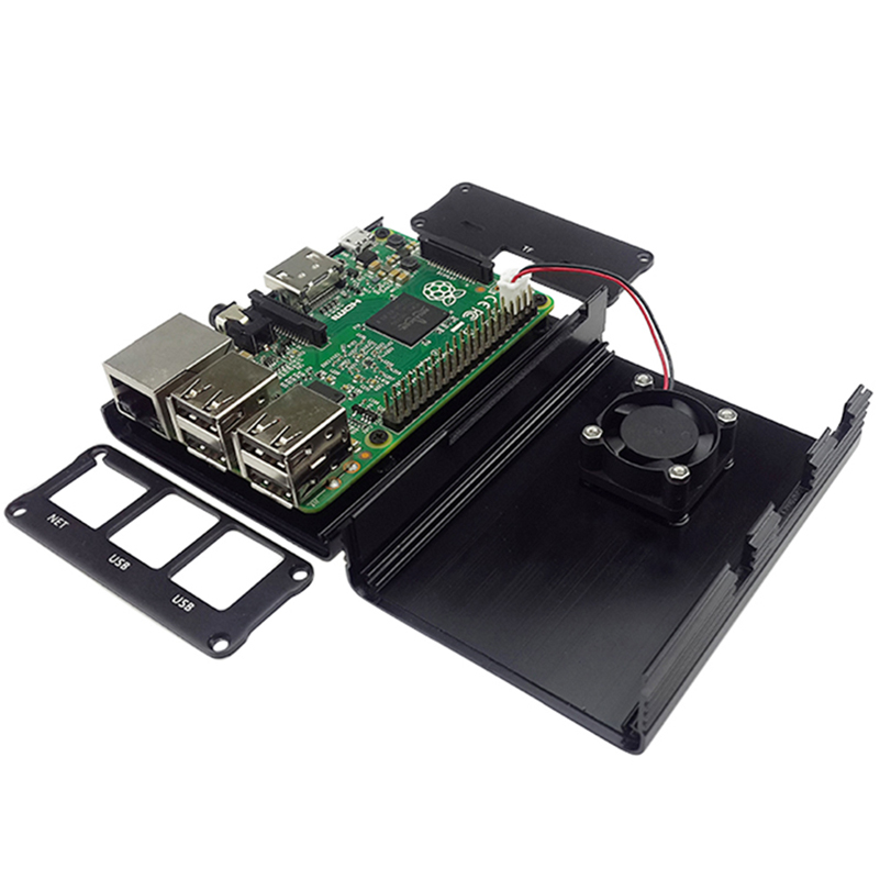 Zwart Aluminium Case voor Raspberry Pi 3 B + met Koelventilator Beschermende Shell Compatibel met Raspberry 2 B +