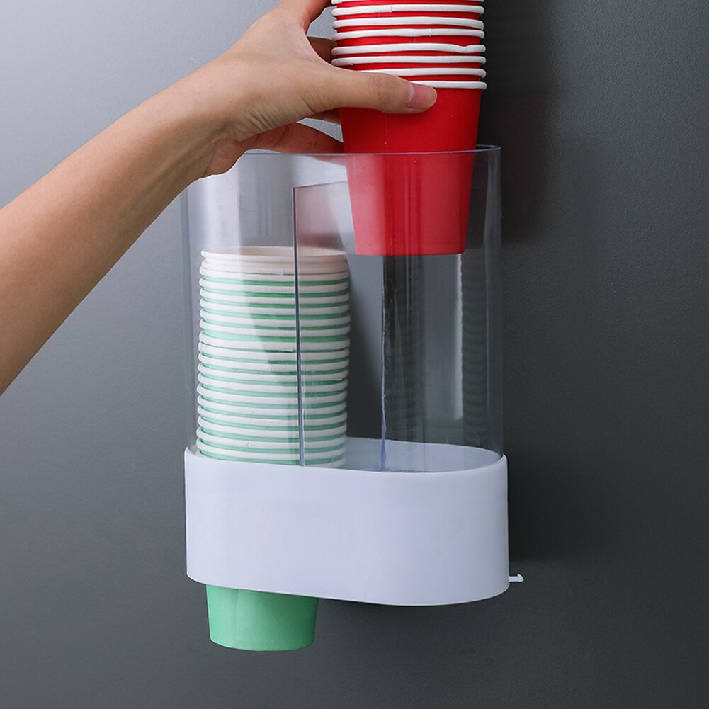 Disposable Cup Dispenser Storage Rack Home Office Wall Mounted Space Saving Remover Container Self Adhesive Dustproof Automatic