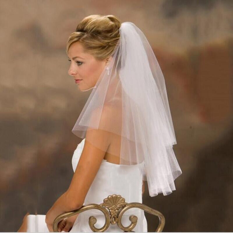 Velo de novia corto y sencillo de tul de dos capas con peine, velo de novia blanco marfil para novia, accesorios de boda: Rosa
