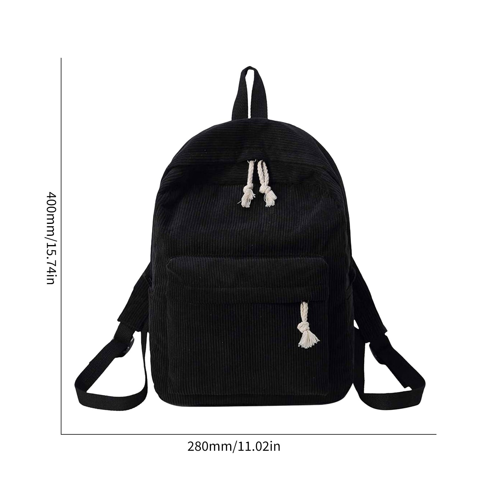 Vrouwen Casual Corduroy Rugzakken Effen Kleur Dagelijkse Leisure Winkelen Reizen Rugzakken Schooltas Voor Casual Dagelijks: Black