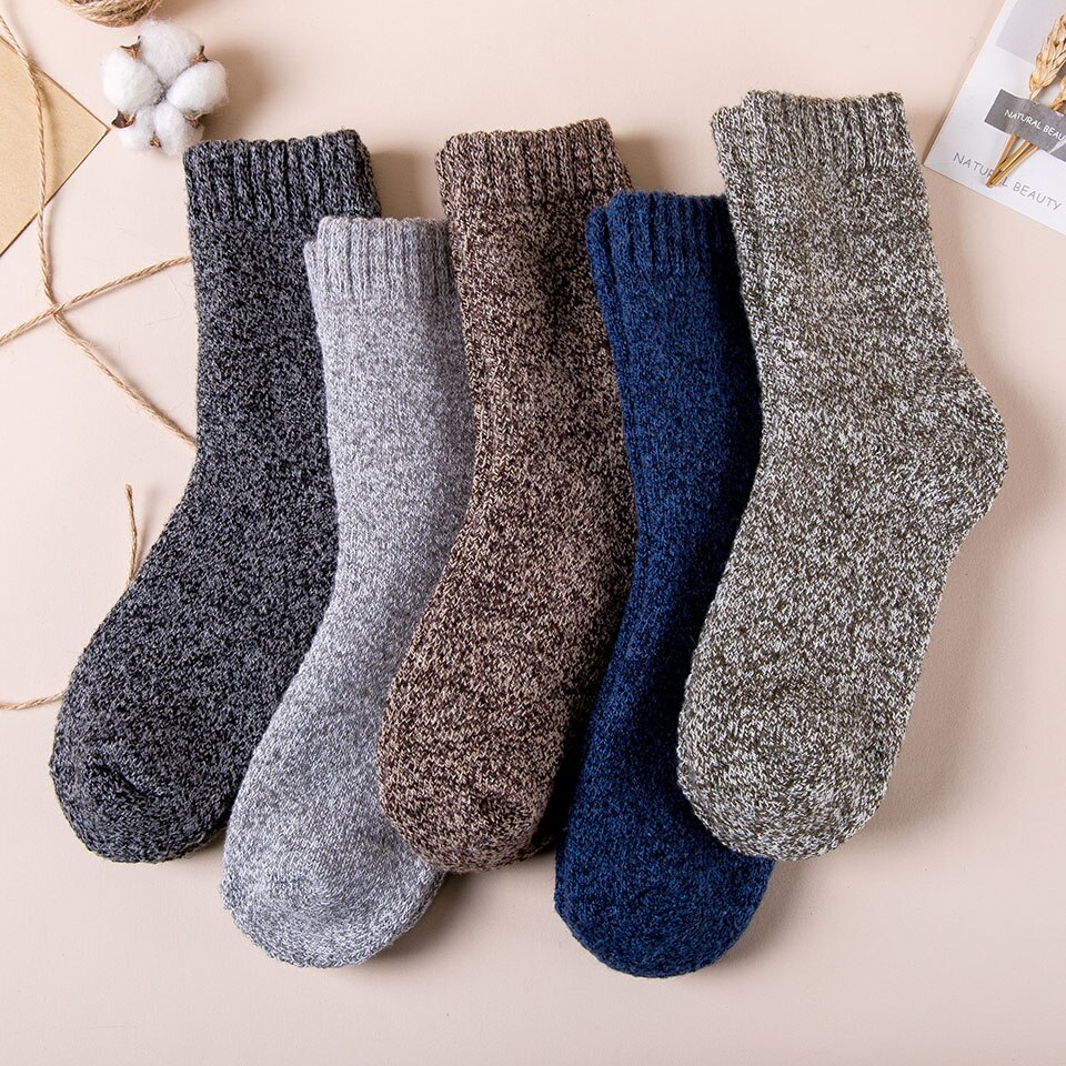 Chaussettes en laine mérinos pour hommes, Super épaisses, chaudes, de , rétro, neige, antigel, décontractées, Harajuku, 5 paires, hiver