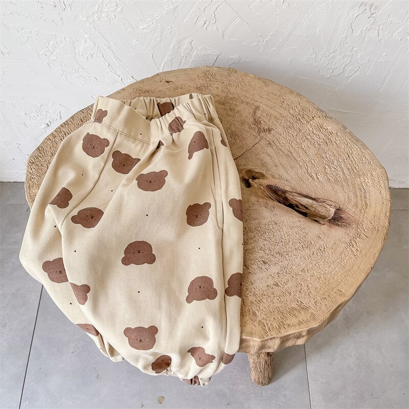 Herten Jonmi 2022 Lente Kinderen Cartoon Gedrukt Broek Koreaanse Stijl Katoen Casual Kinderen Haren Broek: khaki / 3T