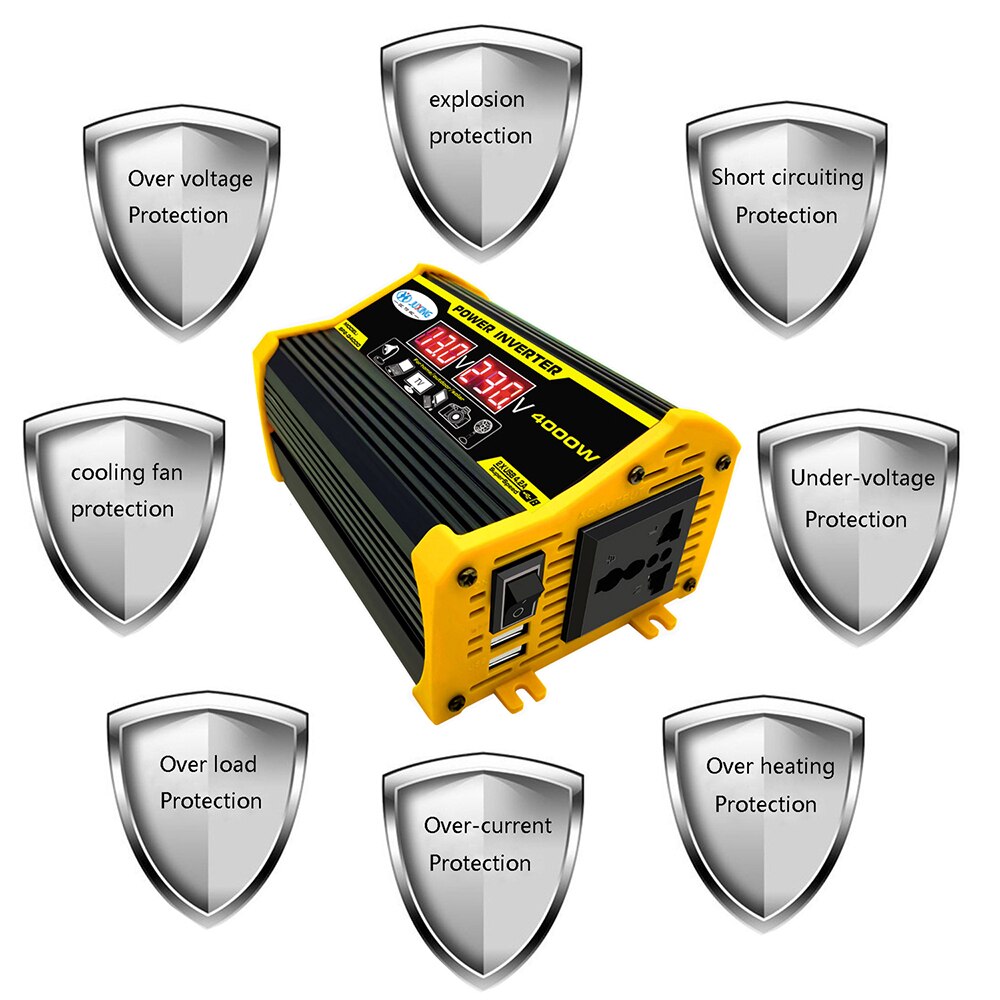 Juxing 4000w omvormer met dubbele digitale display transformator  dc 12v naar  ac 110v/220v dubbele usb gebruik voor auto, buiten