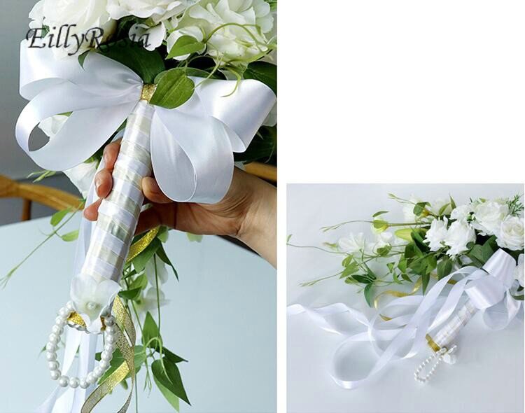 Vandfald bryllup blomst kunstig brudebuket hvid grøn broche dråbe buket bryllup tilbehør dekoration 55cm lang
