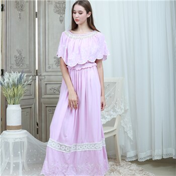 Homewear Nightgowns Feminino Sólida Vestido Sono Vestido Camisola Mulheres 2019 Vestidos de folha de Lótus colarinho Sleepwear Tornozelo-comprimento