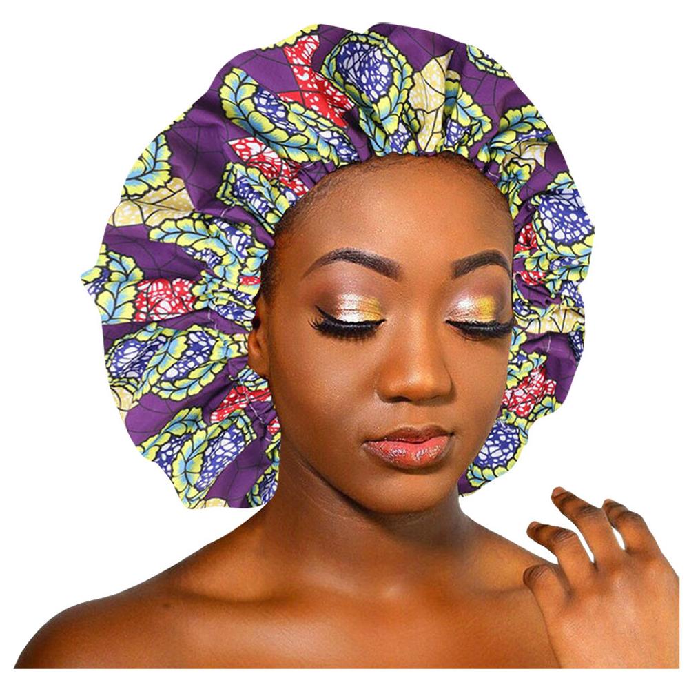 African Pattern Ankara Print Bonnet Women Night Sleep Cap Satin Lining Soft Extra Large Head Wear Ladies Headwrap Hair Care Hat: Purple