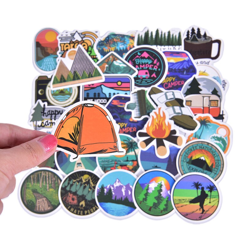 50 Pcs/set Interesting Outdoor Adventure Stickers For Motorcycle Phone Skateboards Laptop Luggage Bicycle Travel Toys Stickers: Default Title
