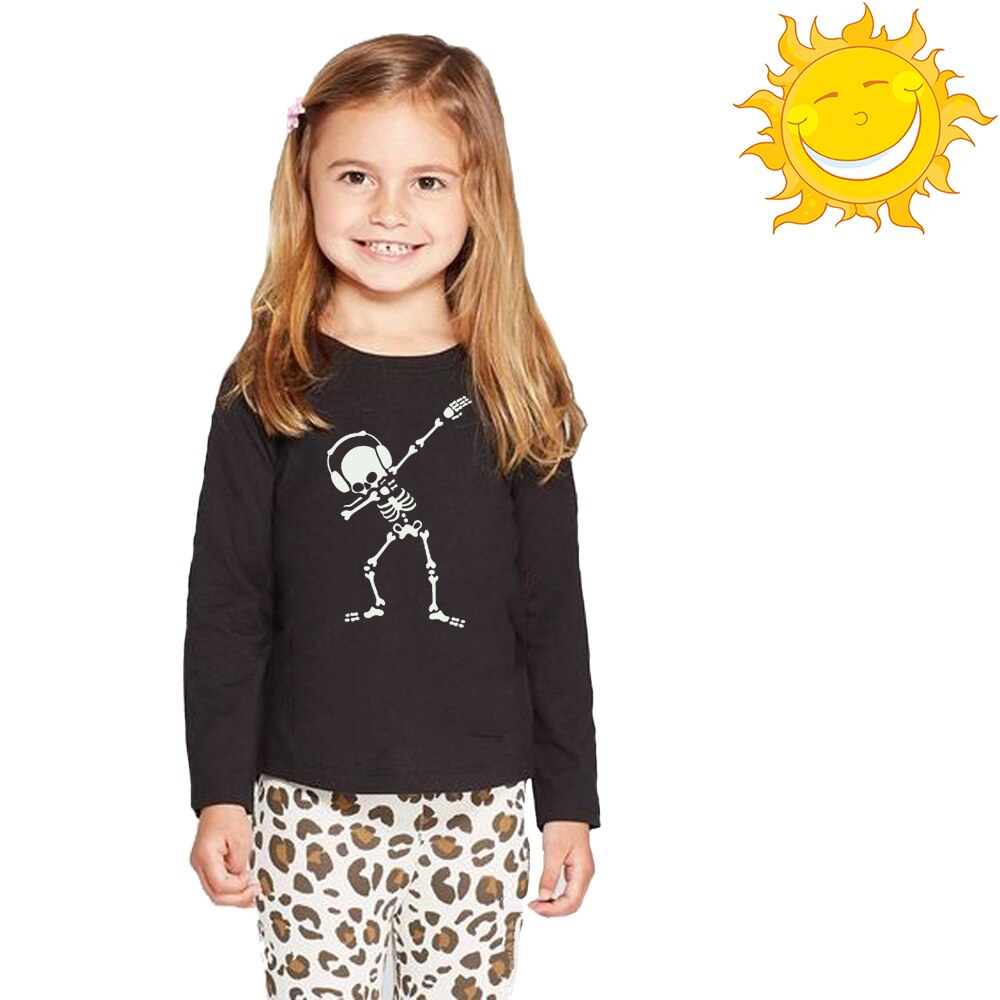 Tupfte Skeleton Tanzen Schädel Leucht Halloween Kinder T-shirt Jungen Mädchen Kleinkind Langarm Hüfte Hop Nachtleuchtende T-shirt