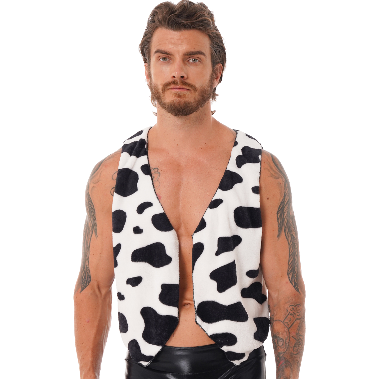 Gilet da uomo con stampa mucca occidentale Costumi hippie vintage per adulti Gilet senza maniche per festival musicali e abiti di carnevale