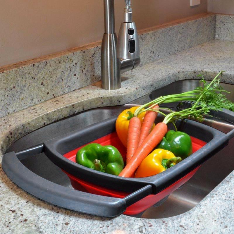 Bassin pliant multifonctionnel, panier de rangement en plastique, pratique pour gagner de l'espace, égouttoir de cuisine