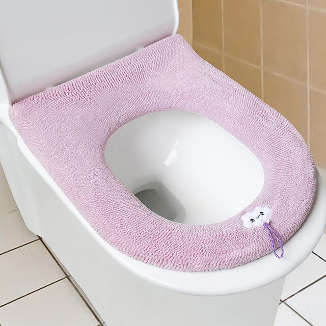 Comfortabele Borduren Badkamer Toilet Seat Cover Winter Wc Cover Huishoudelijke Closestool Mat Seat Case Deksel Deksel: Pink