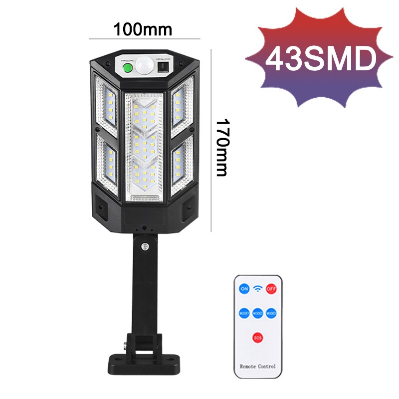 Solar LED Motion Sensor Lamp Outdoor Waterproof Garden 3 Sensing Modes Wall Light For Patio Yard Porch Balcony Fence Exterior: 43SMD
