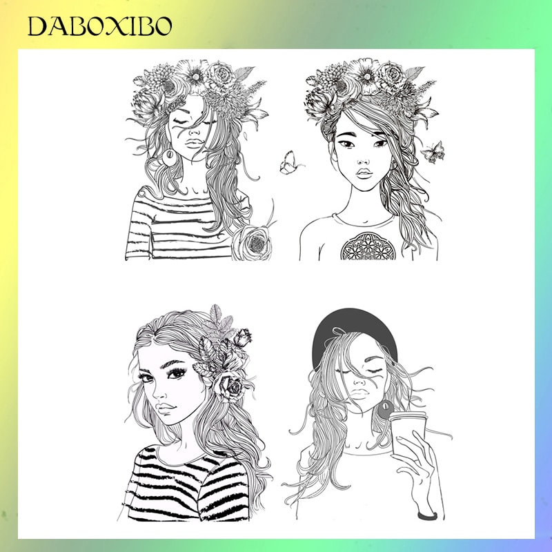 DABOXIBO Sexy belle fille tampons clairs pour bricolage Scrapbooking/fabrication de cartes/Album Photo Silicone décoratif artisanat 13x13