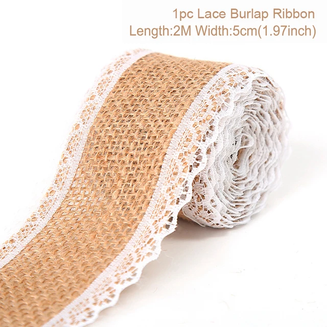 Cinta de encaje de arpillera de yute Natural de 2 metros y 5cm con borde de encaje blanco, decoración rústica de boda para boda, cintas artesanales con lazo DIY: Plata antigua