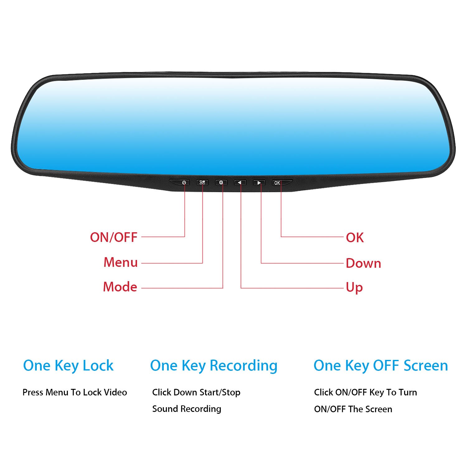 4.3\\\\u201d HD 1080P Dual Lens Rear View Mirror Car DVR Dash Recorder Camera Attachment