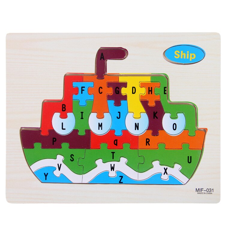 26 Letters Cognitieve Vliegtuig Puzzel Kinderen Alfabetische Grafische Onderwijs Speelgoed 9 Patronen Optioneel Houten Puzzel Blokken Ddj: ship